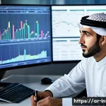 주식 공매도의 개념 - A sophisticated Arab male financial trader in his 30s wearing a traditional white thobe and a modern...